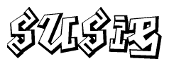 The clipart image depicts the word Susie in a style reminiscent of graffiti. The letters are drawn in a bold, block-like script with sharp angles and a three-dimensional appearance.