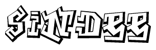 The image is a stylized representation of the letters Sindee designed to mimic the look of graffiti text. The letters are bold and have a three-dimensional appearance, with emphasis on angles and shadowing effects.