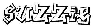 The clipart image depicts the word Suzzie in a style reminiscent of graffiti. The letters are drawn in a bold, block-like script with sharp angles and a three-dimensional appearance.