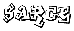 The clipart image depicts the word Sarce in a style reminiscent of graffiti. The letters are drawn in a bold, block-like script with sharp angles and a three-dimensional appearance.