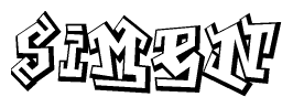 The image is a stylized representation of the letters Simen designed to mimic the look of graffiti text. The letters are bold and have a three-dimensional appearance, with emphasis on angles and shadowing effects.