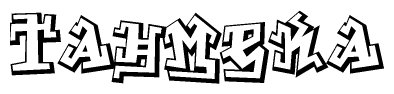 The clipart image depicts the word Tahmeka in a style reminiscent of graffiti. The letters are drawn in a bold, block-like script with sharp angles and a three-dimensional appearance.