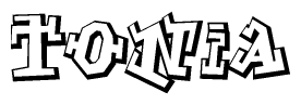 The clipart image depicts the word Tonia in a style reminiscent of graffiti. The letters are drawn in a bold, block-like script with sharp angles and a three-dimensional appearance.
