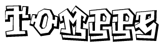 The clipart image depicts the word Tomppe in a style reminiscent of graffiti. The letters are drawn in a bold, block-like script with sharp angles and a three-dimensional appearance.