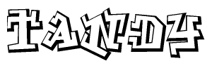The clipart image depicts the word Tandy in a style reminiscent of graffiti. The letters are drawn in a bold, block-like script with sharp angles and a three-dimensional appearance.