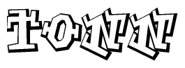 The image is a stylized representation of the letters Tonn designed to mimic the look of graffiti text. The letters are bold and have a three-dimensional appearance, with emphasis on angles and shadowing effects.