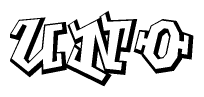 The clipart image depicts the word Uno in a style reminiscent of graffiti. The letters are drawn in a bold, block-like script with sharp angles and a three-dimensional appearance.