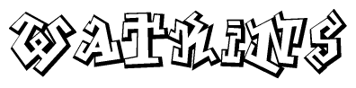 The clipart image depicts the word Watkins in a style reminiscent of graffiti. The letters are drawn in a bold, block-like script with sharp angles and a three-dimensional appearance.