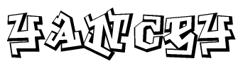   The image is a stylized representation of the letters Yancey designed to mimic the look of graffiti text. The letters are bold and have a three-dimensional appearance, with emphasis on angles and shadowing effects. 