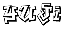 The image is a stylized representation of the letters Yuji designed to mimic the look of graffiti text. The letters are bold and have a three-dimensional appearance, with emphasis on angles and shadowing effects.