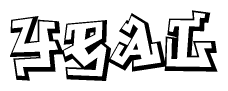 The clipart image depicts the word Yeal in a style reminiscent of graffiti. The letters are drawn in a bold, block-like script with sharp angles and a three-dimensional appearance.
