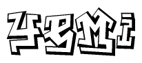 The clipart image depicts the word Yemi in a style reminiscent of graffiti. The letters are drawn in a bold, block-like script with sharp angles and a three-dimensional appearance.