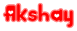 The image displays the word Akshay written in a stylized red font with hearts inside the letters.