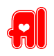 The image is a clipart featuring the word Al written in a stylized font with a heart shape replacing inserted into the center of each letter. The color scheme of the text and hearts is red with a light outline.