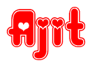 The image displays the word Ajit written in a stylized red font with hearts inside the letters.