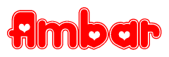The image displays the word Ambar written in a stylized red font with hearts inside the letters.