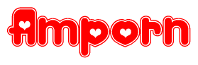 The image displays the word Amporn written in a stylized red font with hearts inside the letters.