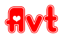 The image displays the word Avt written in a stylized red font with hearts inside the letters.