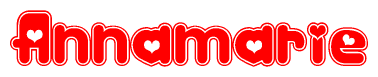 The image is a clipart featuring the word Annamarie written in a stylized font with a heart shape replacing inserted into the center of each letter. The color scheme of the text and hearts is red with a light outline.