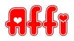 The image is a clipart featuring the word Affi written in a stylized font with a heart shape replacing inserted into the center of each letter. The color scheme of the text and hearts is red with a light outline.