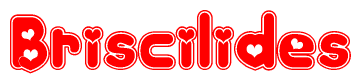 The image displays the word Briscilides written in a stylized red font with hearts inside the letters.