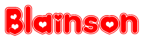 The image displays the word Blainson written in a stylized red font with hearts inside the letters.