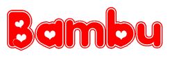 The image is a clipart featuring the word Bambu written in a stylized font with a heart shape replacing inserted into the center of each letter. The color scheme of the text and hearts is red with a light outline.