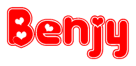 The image displays the word Benjy written in a stylized red font with hearts inside the letters.