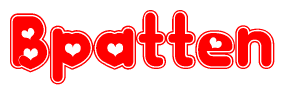 The image is a clipart featuring the word Bpatten written in a stylized font with a heart shape replacing inserted into the center of each letter. The color scheme of the text and hearts is red with a light outline.