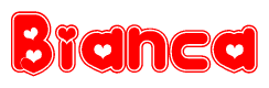 The image displays the word Bianca written in a stylized red font with hearts inside the letters.