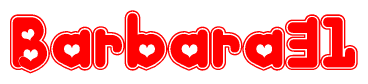 The image is a clipart featuring the word Barbara31 written in a stylized font with a heart shape replacing inserted into the center of each letter. The color scheme of the text and hearts is red with a light outline.