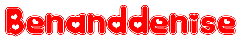 The image displays the word Benanddenise written in a stylized red font with hearts inside the letters.