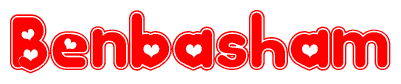 The image displays the word Benbasham written in a stylized red font with hearts inside the letters.