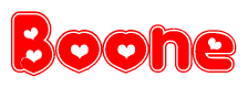 The image displays the word Boone written in a stylized red font with hearts inside the letters.