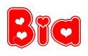 The image displays the word Bia written in a stylized red font with hearts inside the letters.