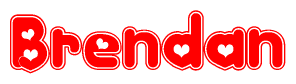 The image is a clipart featuring the word Brendan written in a stylized font with a heart shape replacing inserted into the center of each letter. The color scheme of the text and hearts is red with a light outline.