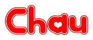 The image displays the word Chau written in a stylized red font with hearts inside the letters.