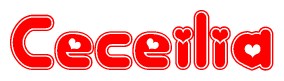 The image is a clipart featuring the word Ceceilia written in a stylized font with a heart shape replacing inserted into the center of each letter. The color scheme of the text and hearts is red with a light outline.