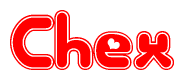 The image is a clipart featuring the word Chex written in a stylized font with a heart shape replacing inserted into the center of each letter. The color scheme of the text and hearts is red with a light outline.