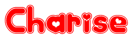 The image is a clipart featuring the word Charise written in a stylized font with a heart shape replacing inserted into the center of each letter. The color scheme of the text and hearts is red with a light outline.