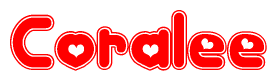 The image is a clipart featuring the word Coralee written in a stylized font with a heart shape replacing inserted into the center of each letter. The color scheme of the text and hearts is red with a light outline.