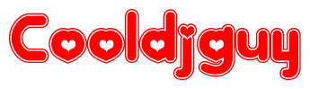 The image displays the word Cooldjguy written in a stylized red font with hearts inside the letters.