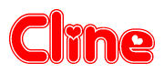 The image displays the word Cline written in a stylized red font with hearts inside the letters.