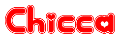 The image is a clipart featuring the word Chicca written in a stylized font with a heart shape replacing inserted into the center of each letter. The color scheme of the text and hearts is red with a light outline.