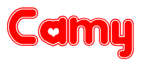 The image displays the word Camy written in a stylized red font with hearts inside the letters.