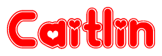 The image is a clipart featuring the word Caitlin written in a stylized font with a heart shape replacing inserted into the center of each letter. The color scheme of the text and hearts is red with a light outline.