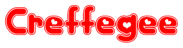 The image displays the word Creffegee written in a stylized red font with hearts inside the letters.