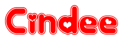 The image displays the word Cindee written in a stylized red font with hearts inside the letters.