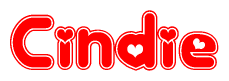 The image displays the word Cindie written in a stylized red font with hearts inside the letters.