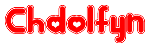 The image displays the word Chdolfyn written in a stylized red font with hearts inside the letters.